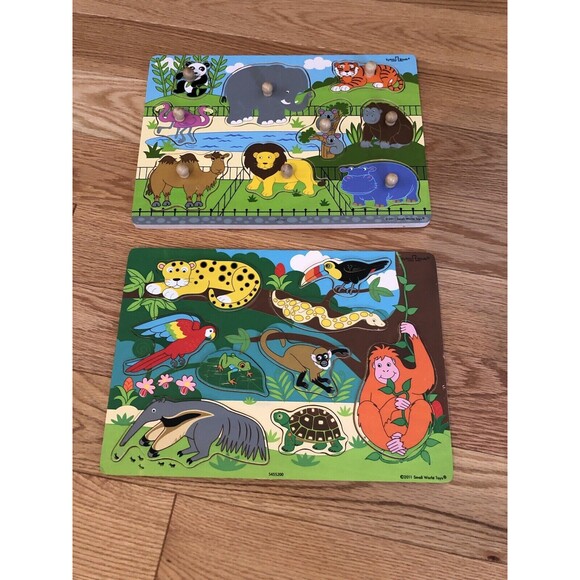 Zoo Theme 2011 Small World Toys Ryan’s Room Puzzles 1 w/Peg and 1 Raised Pieces - Picture 1 of 5